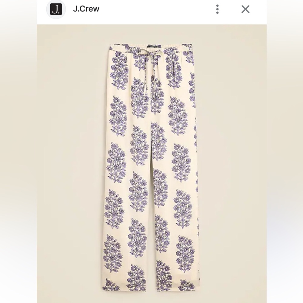 NWT J Crew “Soleil” Soleil pant in blooming lilac block print. XXS